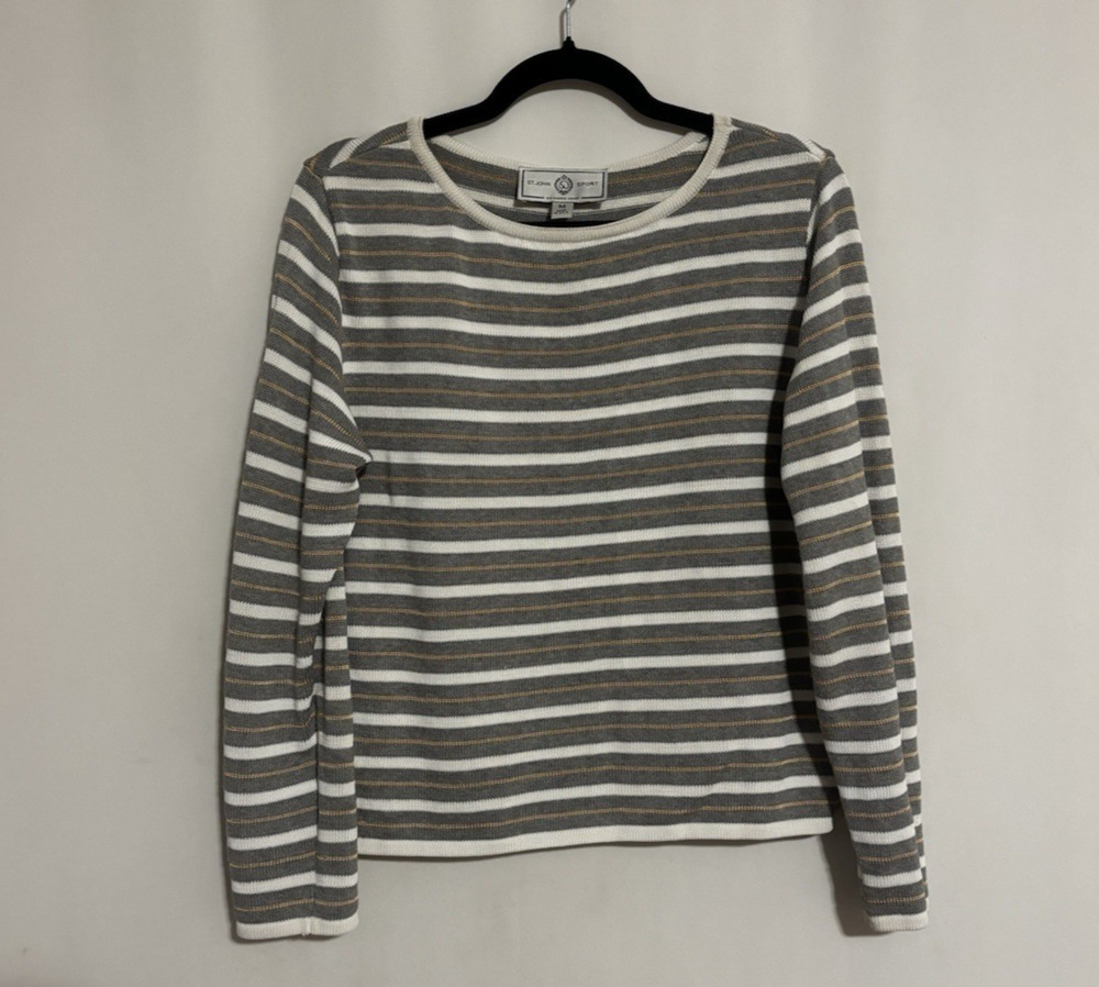 St. John Sport Sweatshirt Pullover Sweater Medium Striped Cotton Blend